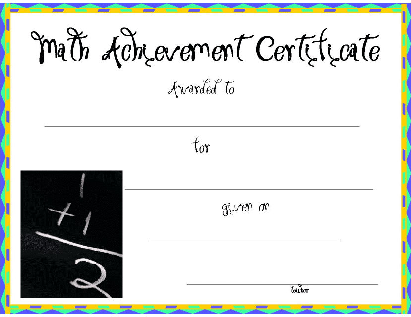 Varicolored Math Certificate of Achivement Template