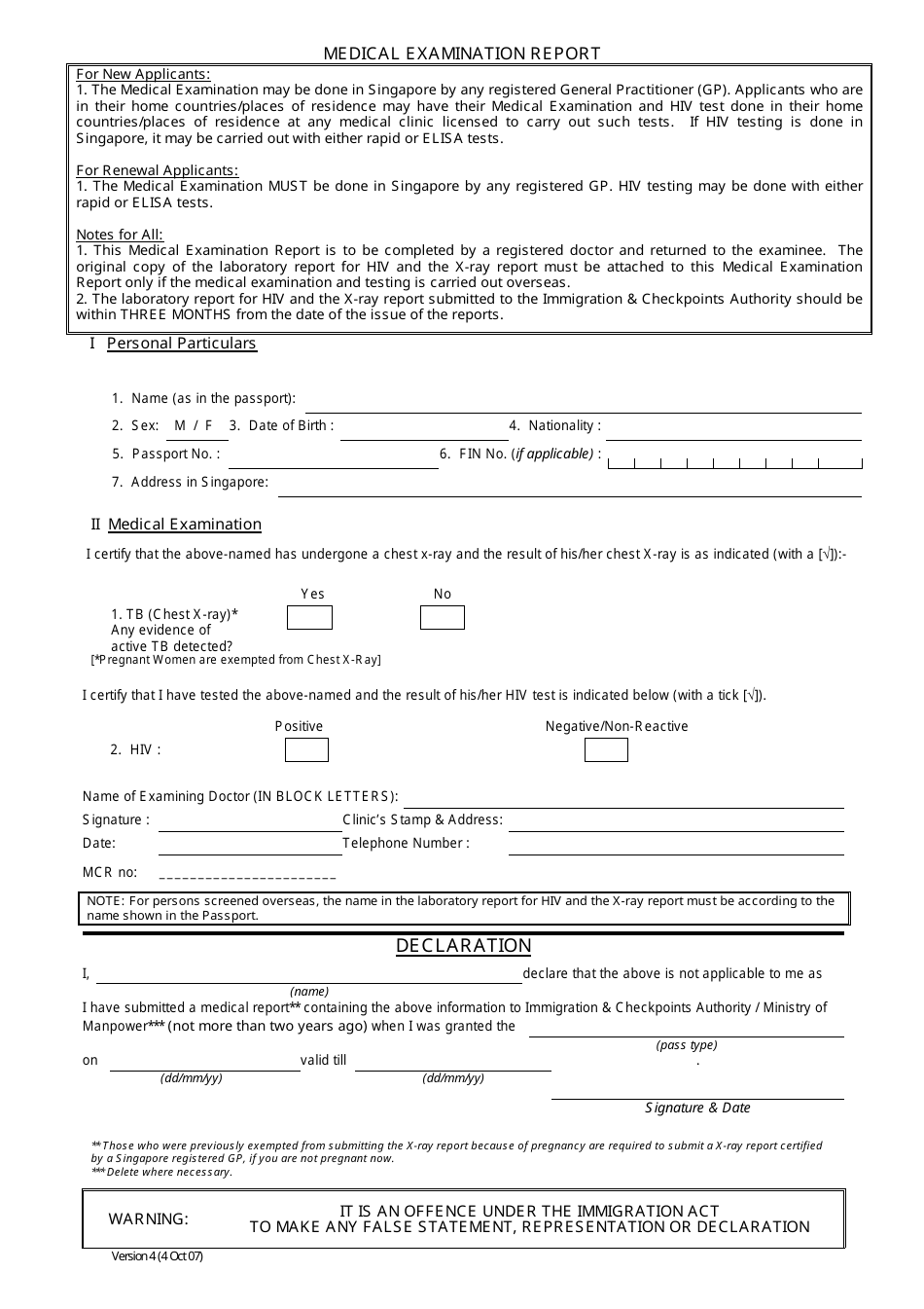 Medical Examination Report Template - Singapore, Page 1