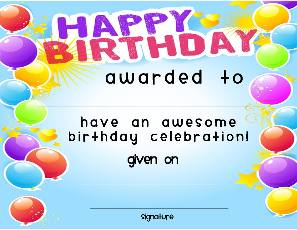 Birthday Award Certificate Template - Bright image preview