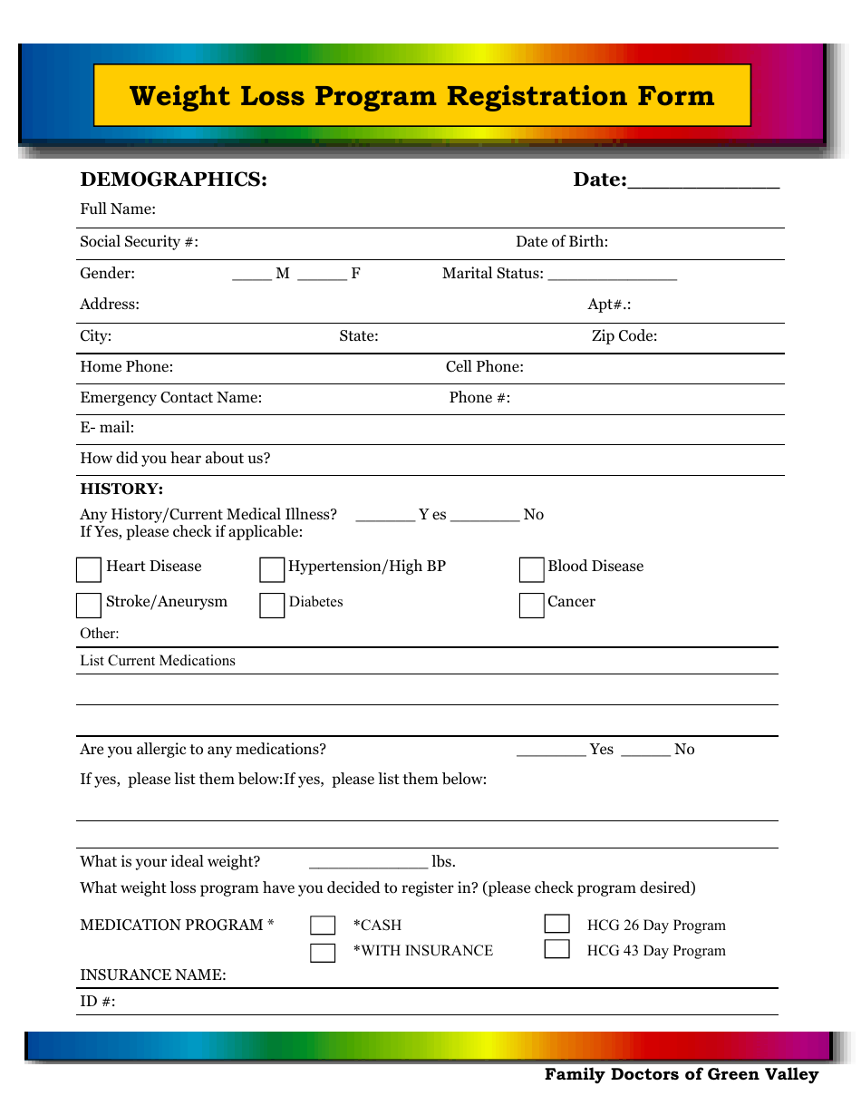 Weight Loss Program Registration Form - Family Doctors of Green Valley, Page 1