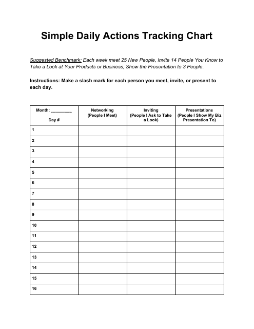 Daily Actions Tracking Chart Template