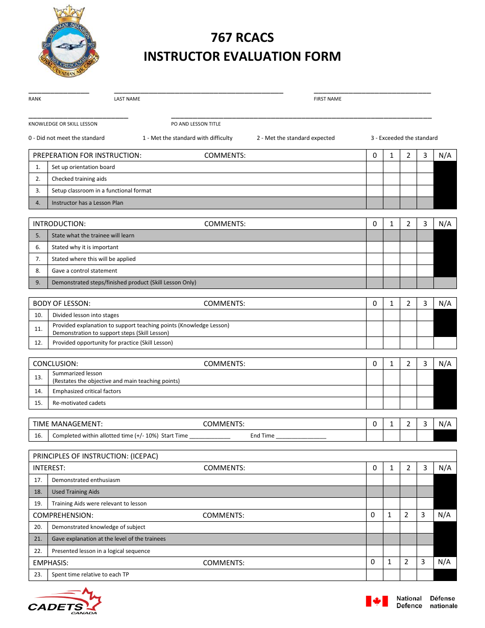 767 Rcacs Instructor Evaluation Form - Canada, Page 1