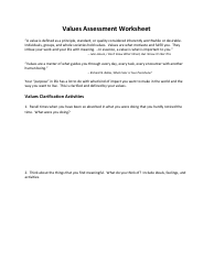 Document preview: Values Assessment Worksheet Template