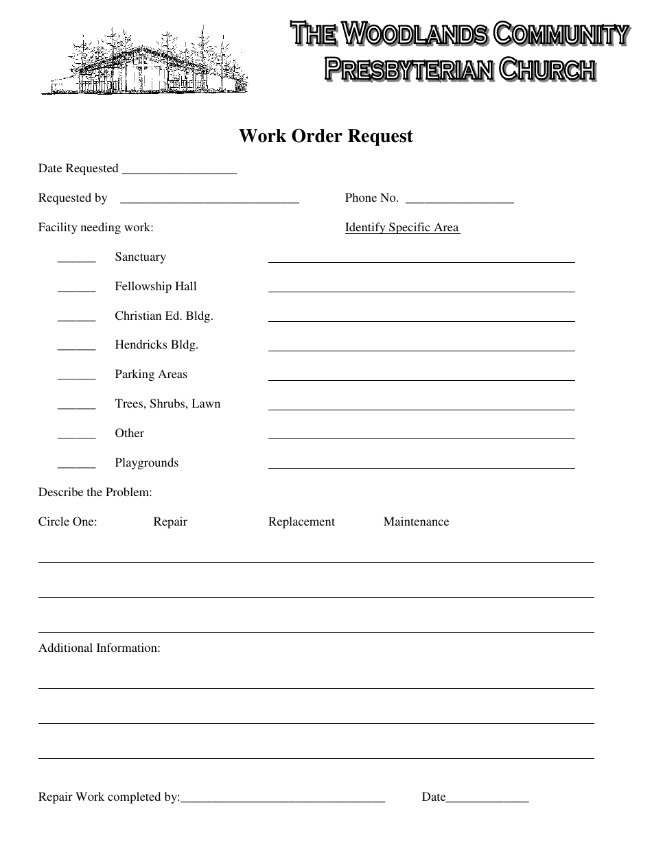 Work Order Request Form - the Woodlands Community Presbyterian Church, Page 1