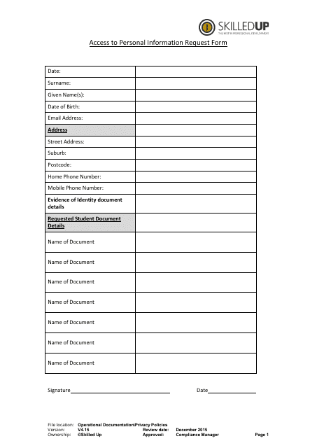 Access to Personal Information Request Form - Skilledup Download Pdf