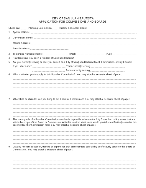Application for Commissions and Boards - San Juan Bautista, California Download Pdf