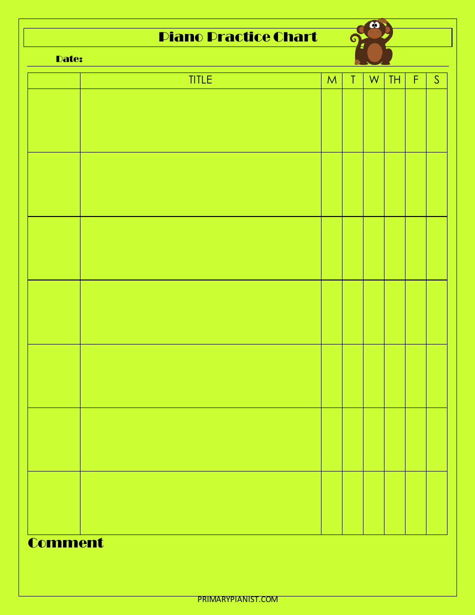 Green Piano Practice Chart Template