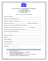 Document preview: Death Claim Reporting Form - Gulf Guaranty Life Insurance Company