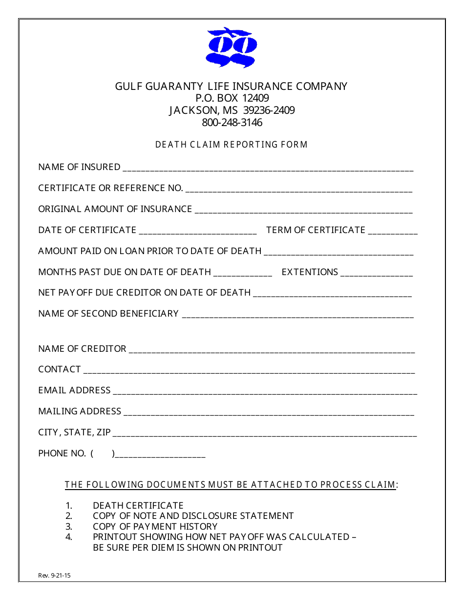 Death Claim Reporting Form - Gulf Guaranty Life Insurance Company, Page 1