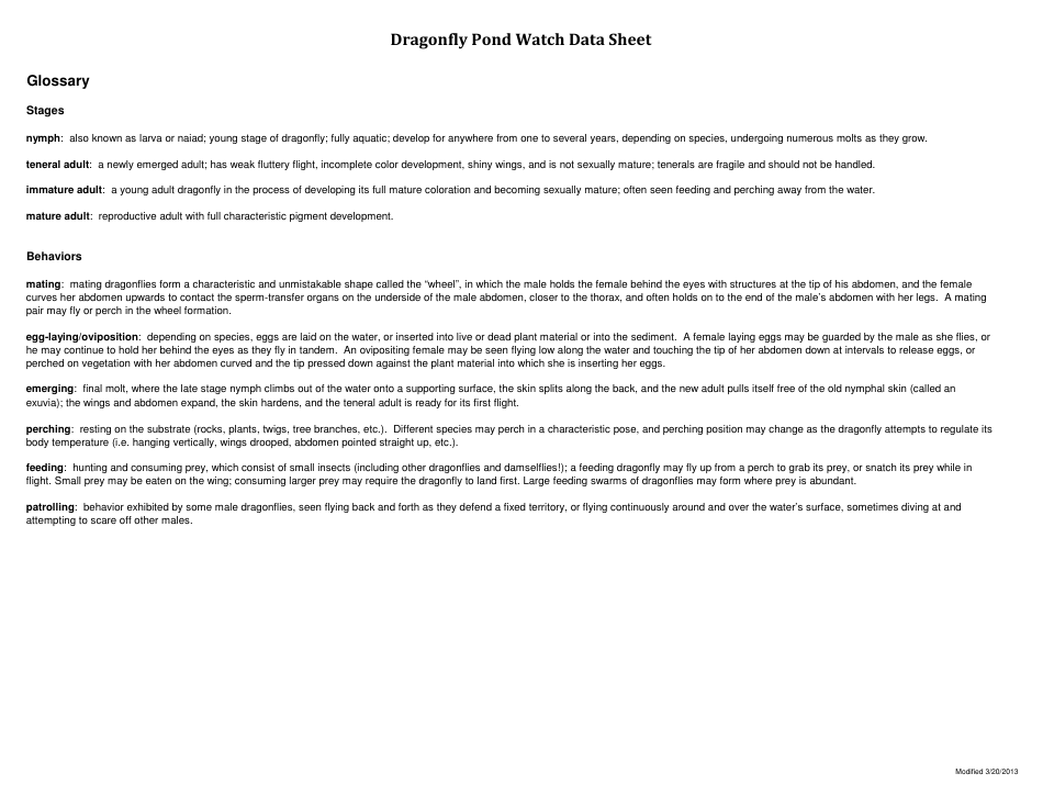 Dragonfly Pond Watch Data Sheet Template - Migratory Dragonfly Partnership, Page 2