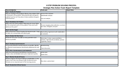 Document preview: Strategic Plan Action Team Report Template - 8 Step Problem Solving Process