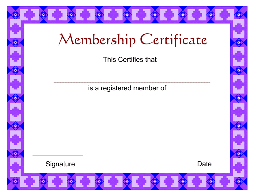 A professionally designed Violet Pattern membership certificate template.