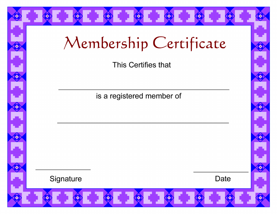 Membership Certificate Template Violet Pattern Download Printable PDF