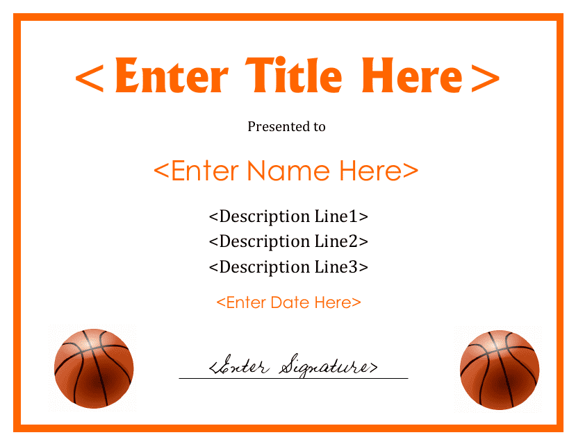 Basketball Certificate Template - Orange