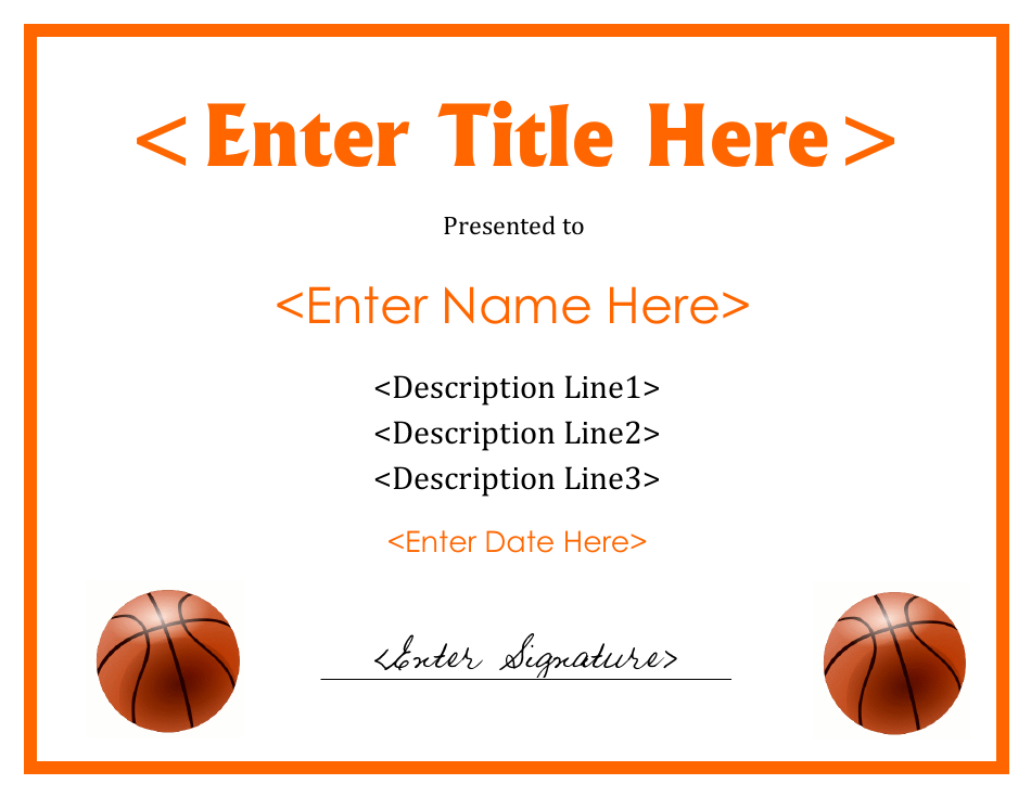 Basketball Certificate Template Orange Download Fillable PDF
