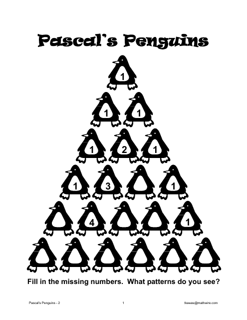 Pascal's Penguins Missing Number Kids Activity Sheet With Answer Key