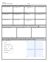 Document preview: Vertex Form Worksheet - Algebra Ii