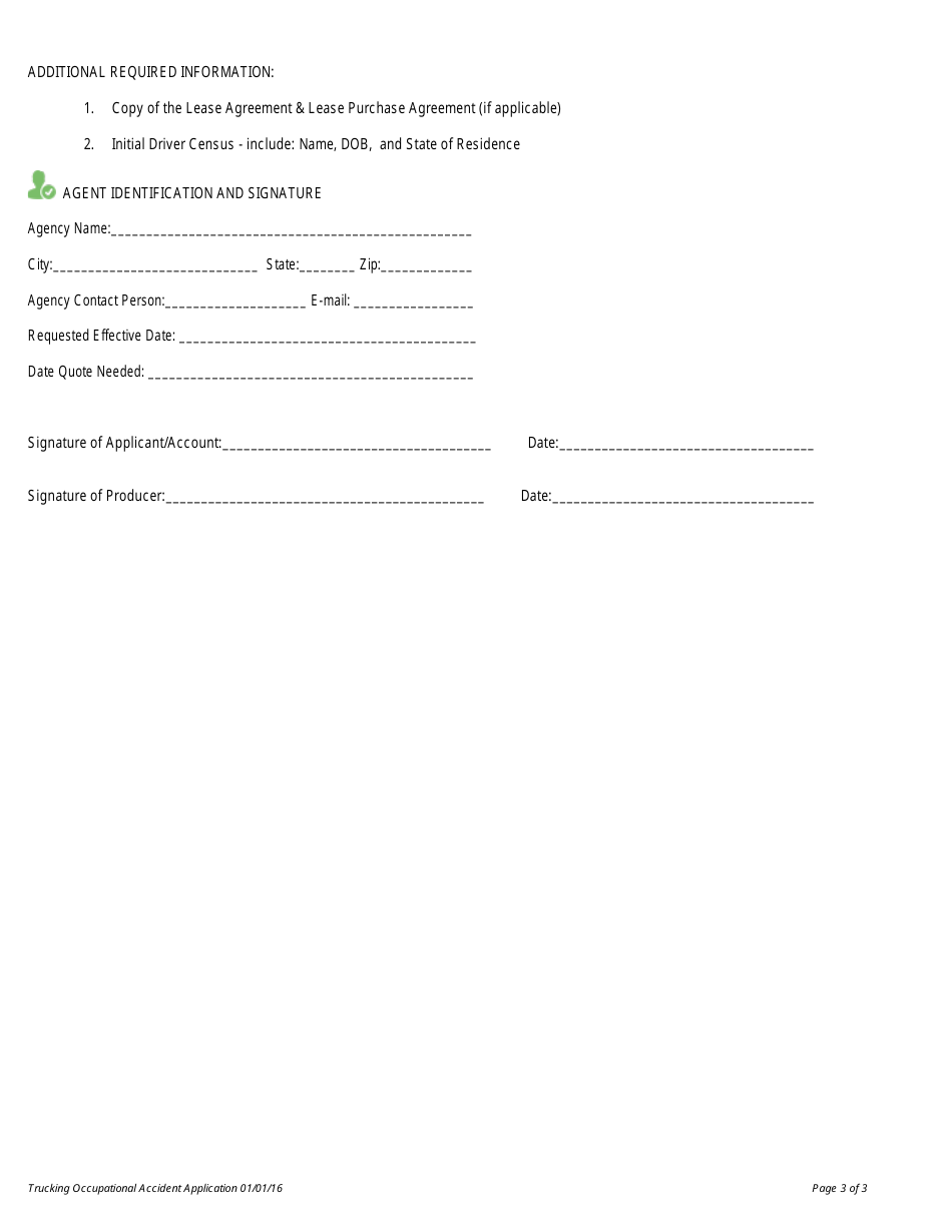 Truckers Occupational Accident Application Form - High Point Underwriters, Page 3
