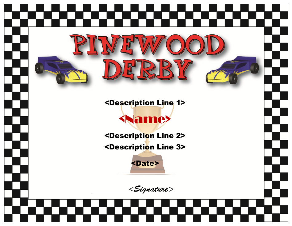 Pinewood Derby Certificate Template - Exclusive design for Pinewood Derby races and competitions.