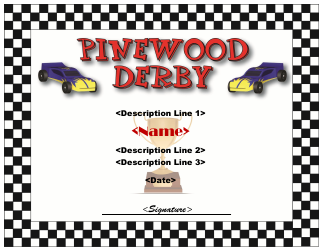 Document preview: Pinewood Derby Certificate Template