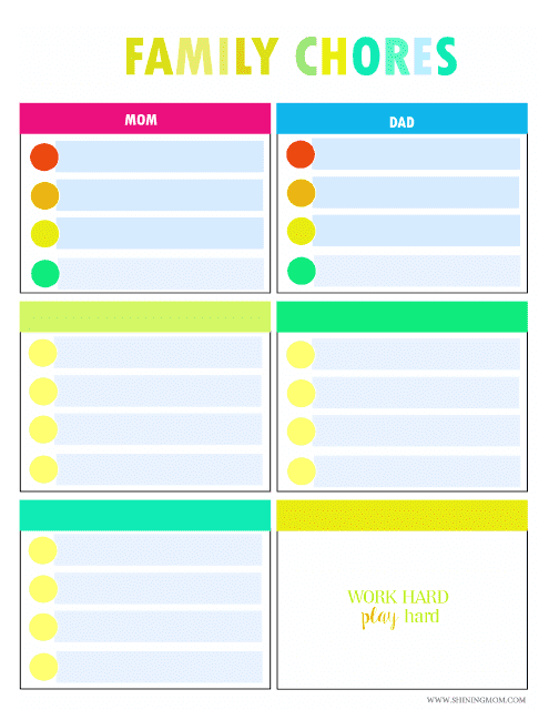 &quot;Colorful Family Chore Chart Template&quot; Download Pdf