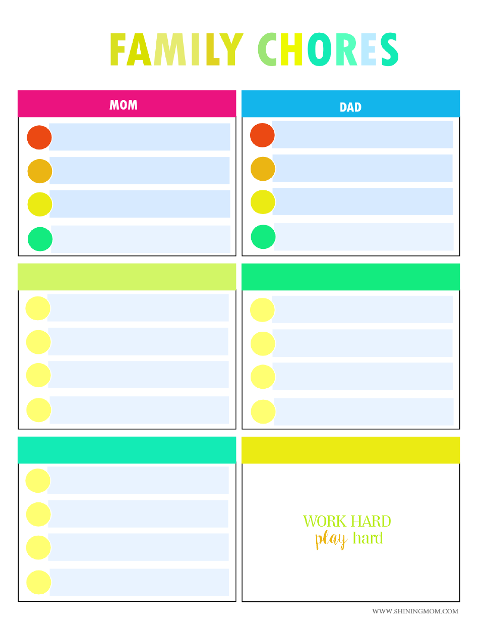Colorful Family Chore Chart Template Preview