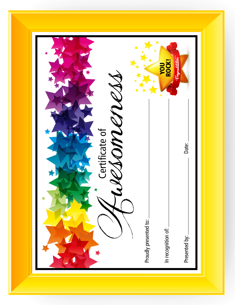 Certificate Of Awesomeness Template Download Printable PDF Templateroller