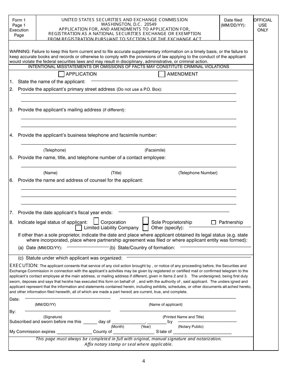 SEC Form 1935 (1) Application for, and Amendments to Application for, Registration as a National Securities Exchange or Exemption From Registration Pursuant to Section 5 of the Exchange Act, Page 4