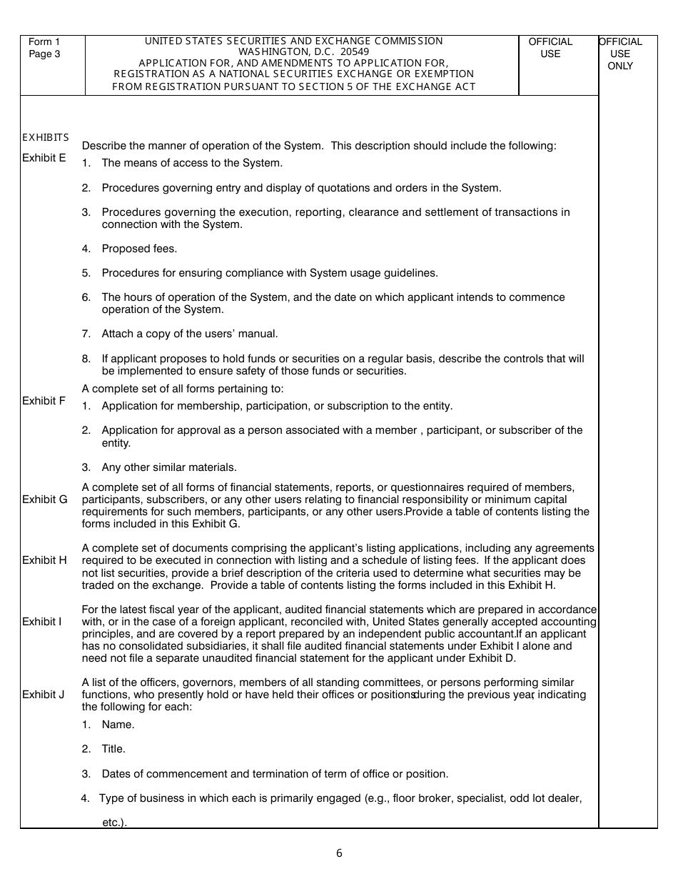 SEC Form 1935 (1) Application for, and Amendments to Application for, Registration as a National Securities Exchange or Exemption From Registration Pursuant to Section 5 of the Exchange Act, Page 6
