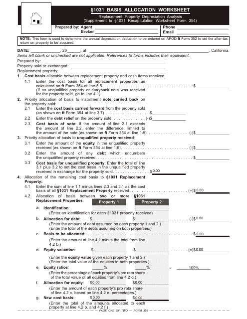 Form 355 Basis Allocation Worksheet - First Tuesday - California