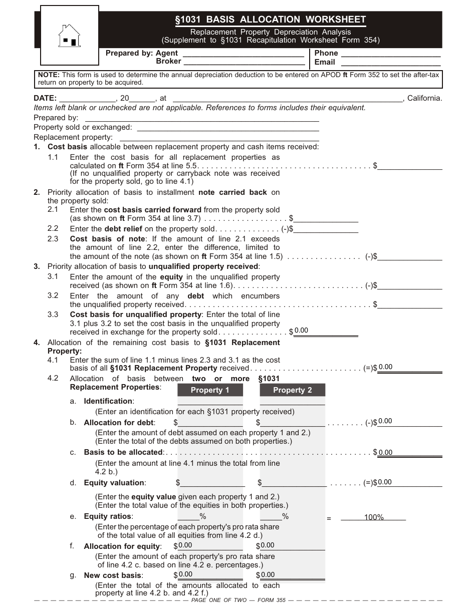 Form 355 Basis Allocation Worksheet - First Tuesday - California, Page 1