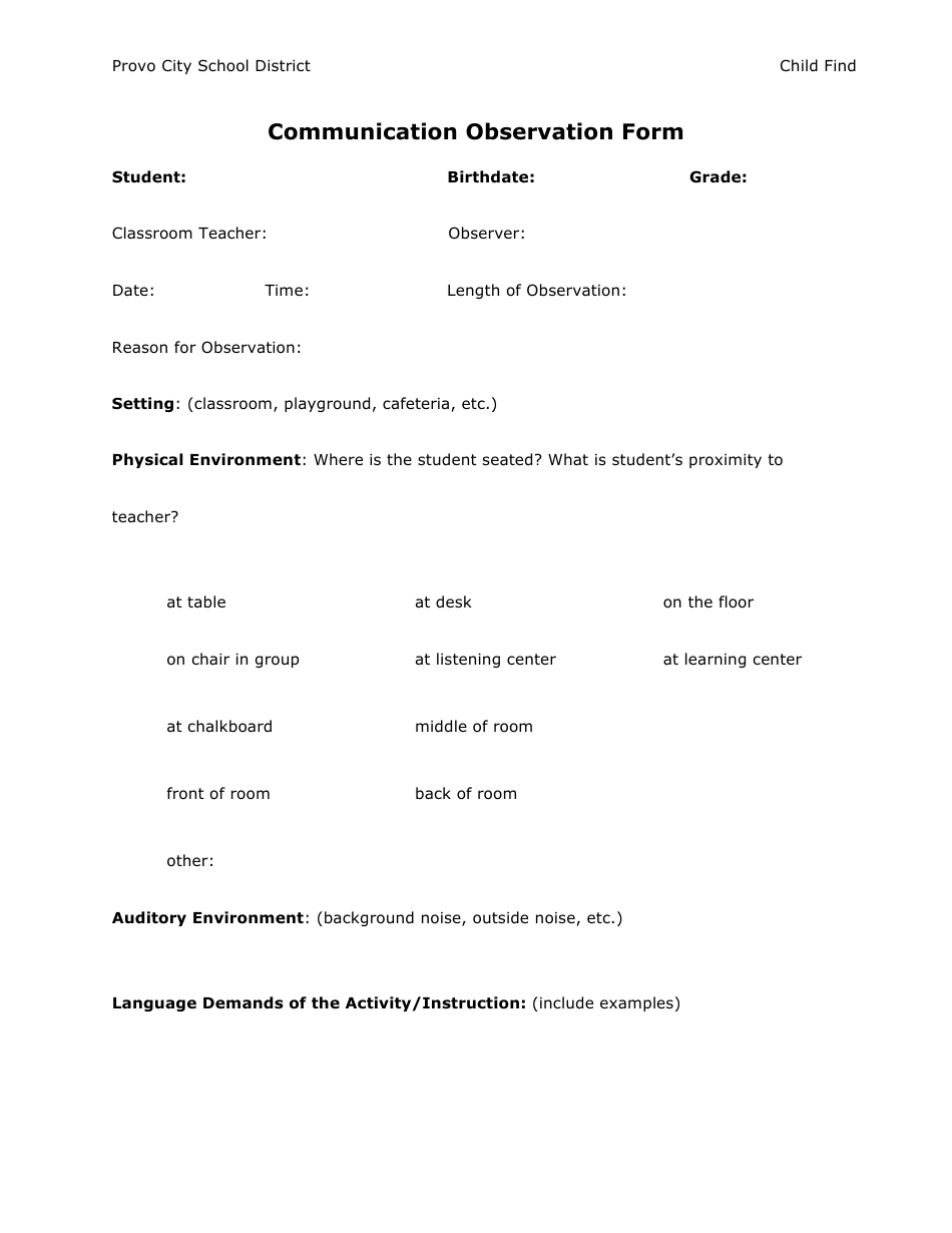 Communication Observation Form - Provo City School District, Page 1