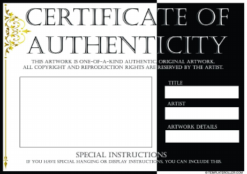 Document preview: Certificate of Authenticity Template - Black and White
