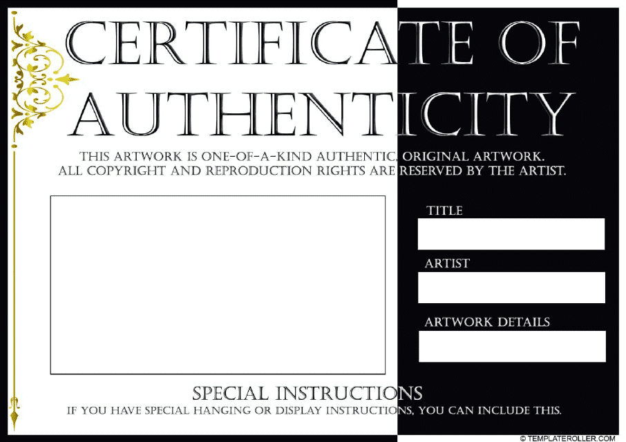 &quot;Certificate of Authenticity Template&quot; Download Pdf