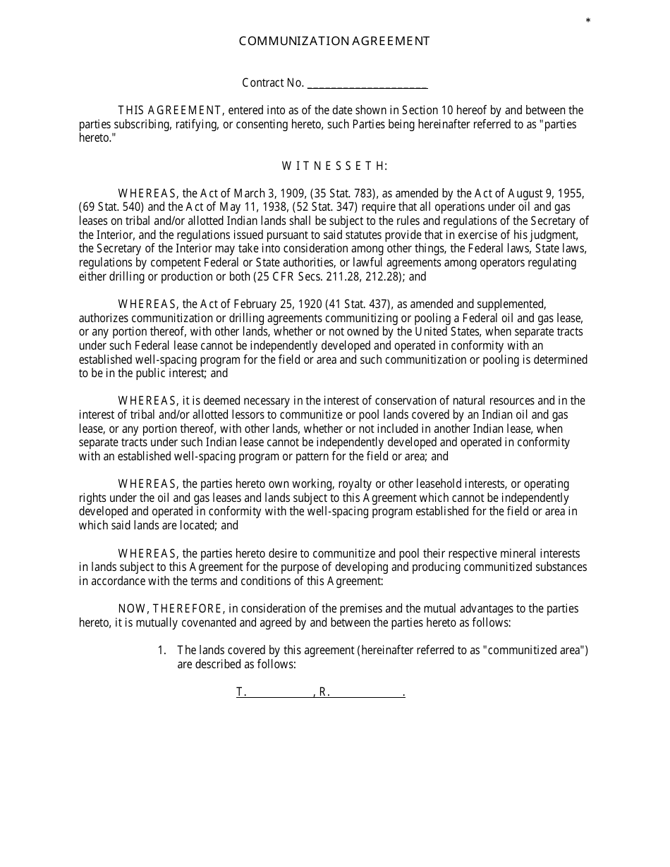 Communization Agreement Template, Page 1