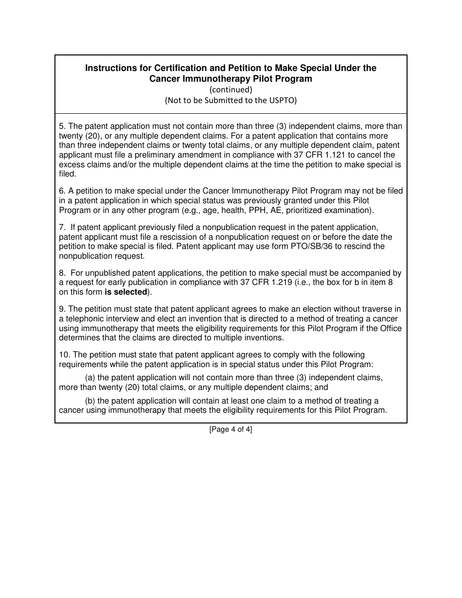 Form PTO / SB / 443 Certification and Petition to Make Special Under the Cancer Immunotherapy Pilot Program, Page 4