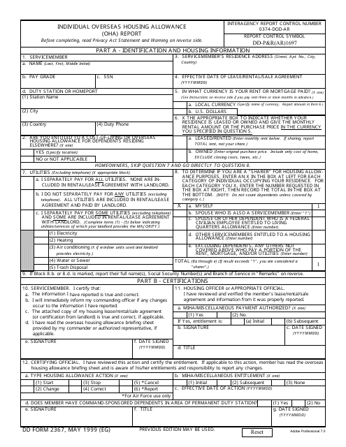 DD Form 2367  Printable Pdf