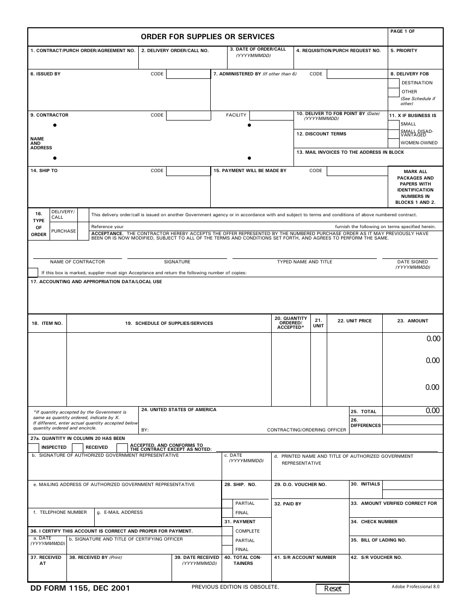 DD Form 1155 Order for Supplies or Services, Page 1
