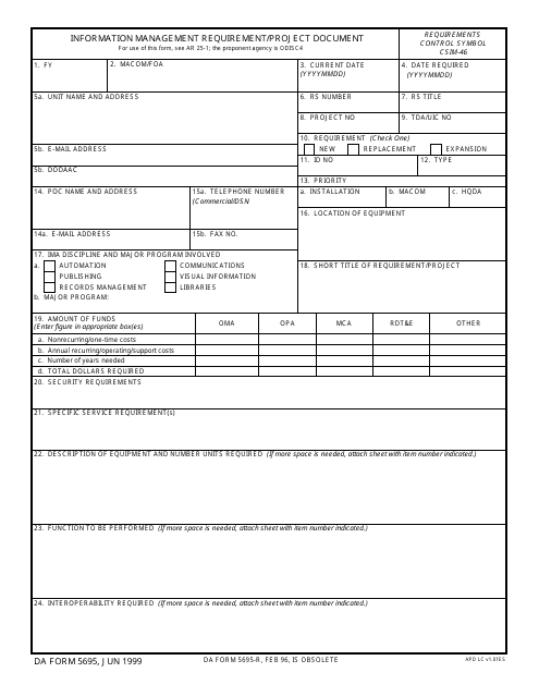 DA Form 5695 Download Fillable PDF, Information Management Requirement ...