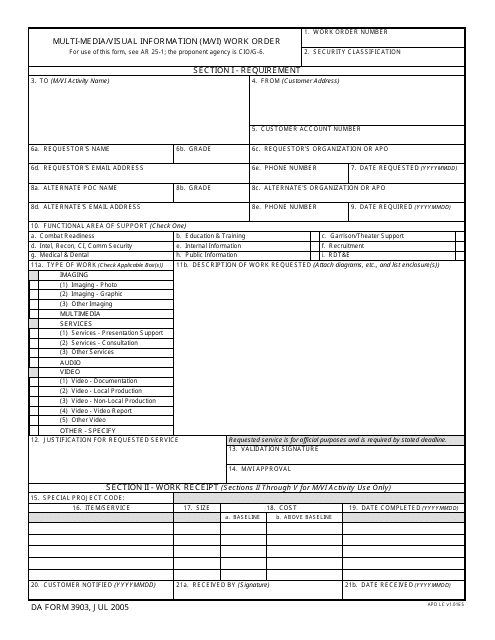 DA Form 3903  Printable Pdf