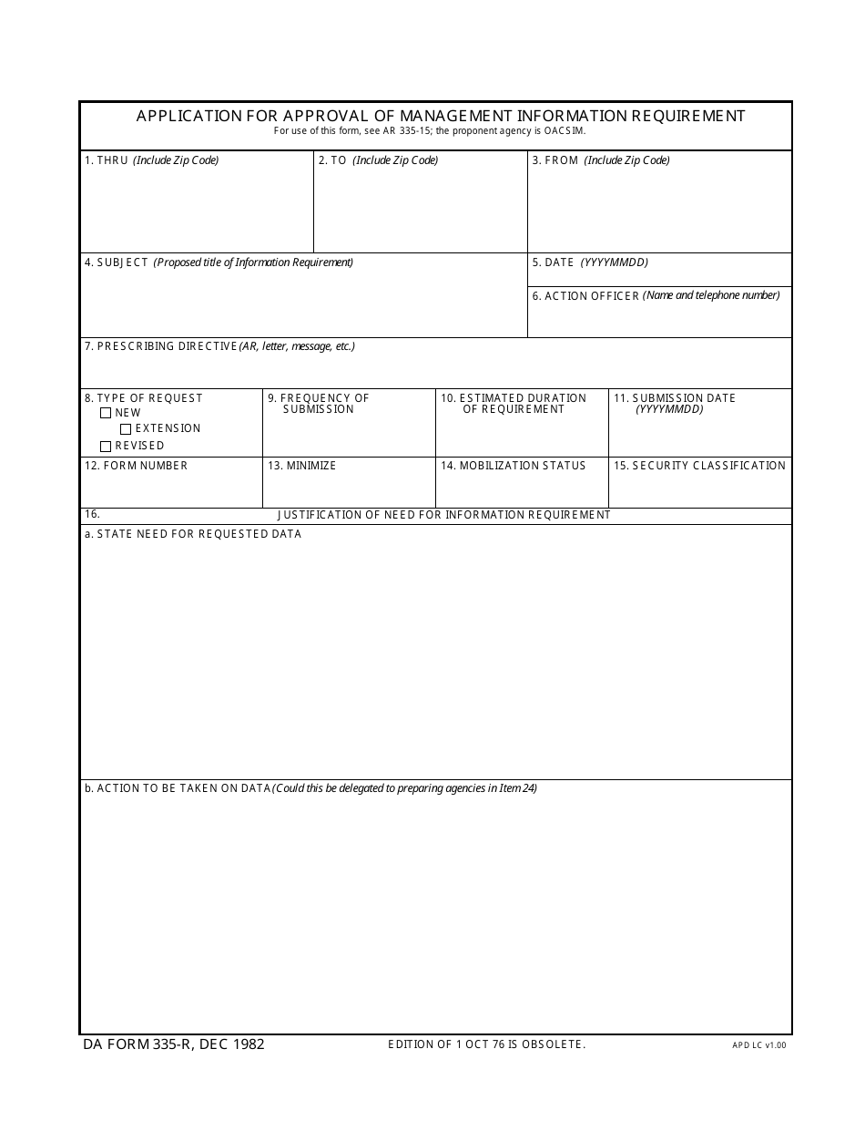 DA Form 335-R - Fill Out, Sign Online and Download Fillable PDF ...