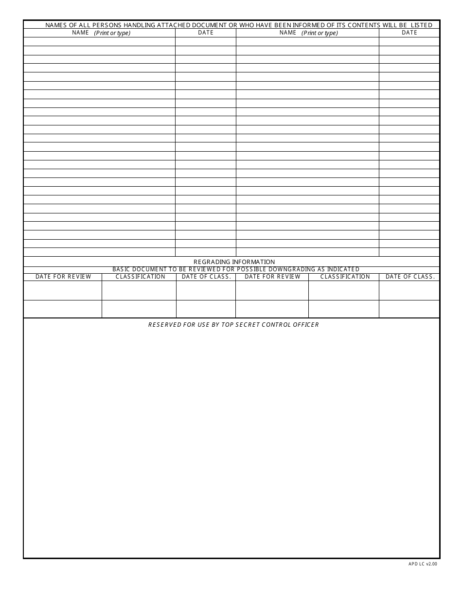 DA Form 969 Top Secret Document Record, Page 2