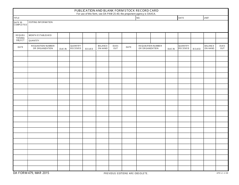 DA Form 479 - Fill Out, Sign Online and Download Fillable PDF ...