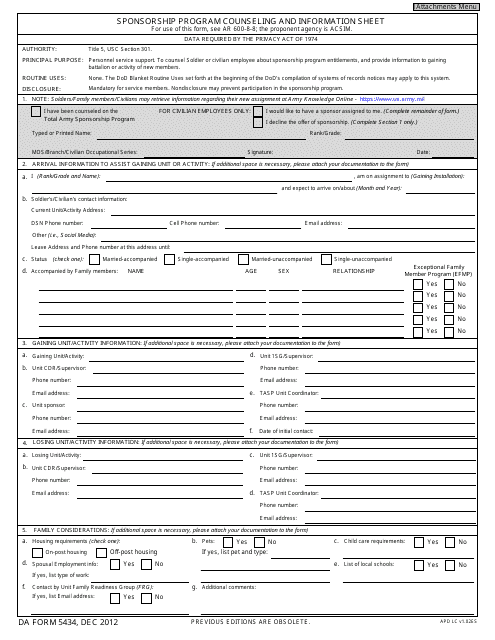 DA Form 5434  Printable Pdf