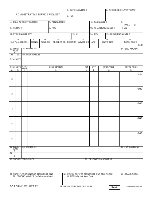 DD Form 1262  Printable Pdf