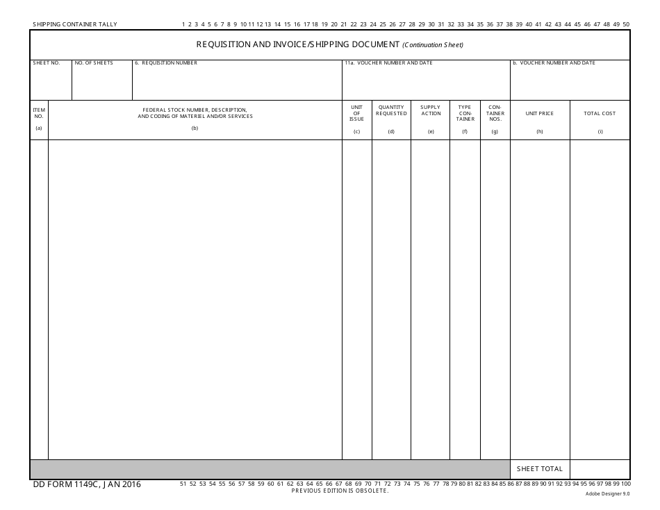 DD Form 1149C Requisition and Invoice / Shipping Document (Continuation Sheet), Page 1