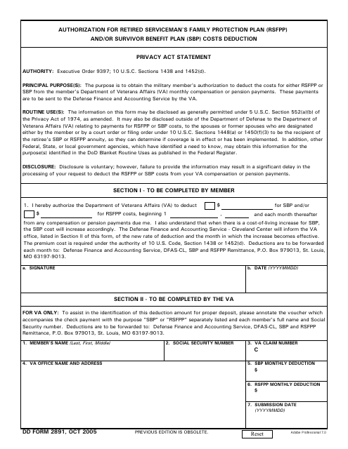 DD Form 2891  Printable Pdf