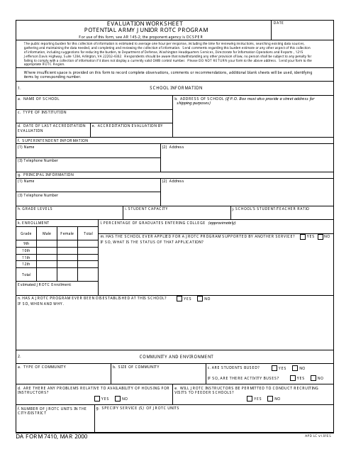 DA Form 7410  Printable Pdf
