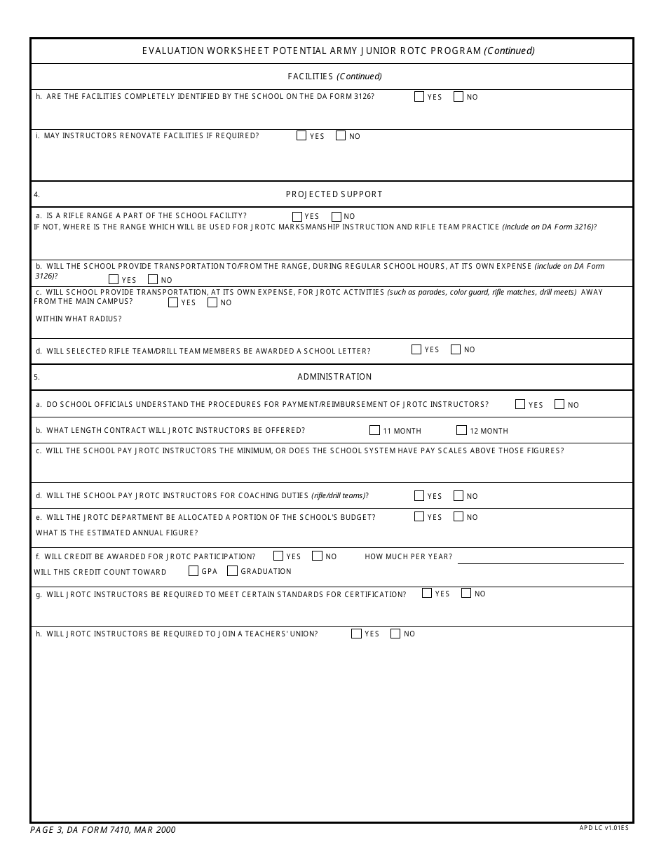DA Form 7410 Evaluation Worksheet Potential Army Junior Rotc Program, Page 3