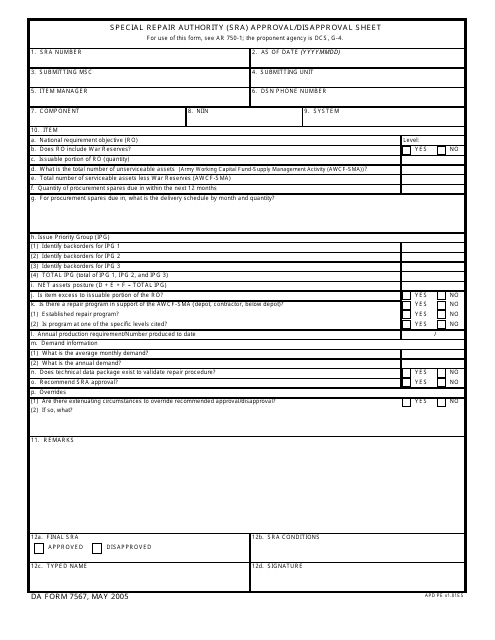 DA Form 7567  Printable Pdf